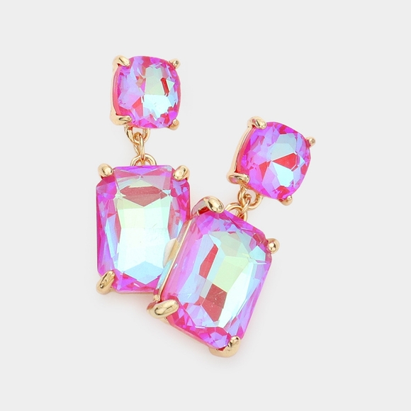 Fashion Jewelry Jewelry - Pink Boho Chic Square Rectangle Dangle Evening Earrings